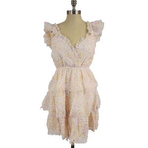 Just Me Flutter Sleeve Babydoll Tiered Mini Dress M Coquette Feminine Romantic